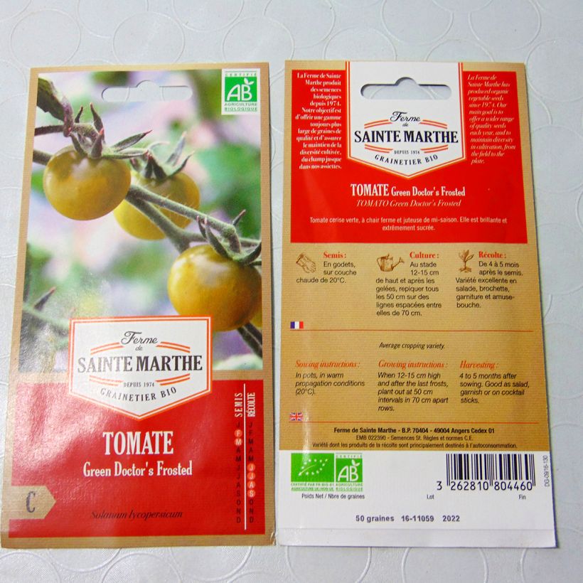 Exemplo de amostra de Tomate Green Doctor's Frosted Bio - Ferme de Sainte Marthe die Tüte mit 50 Samen tal como entregue