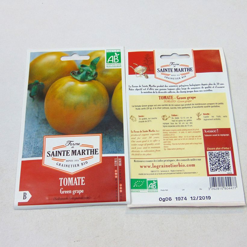 Exemplo de amostra de Tomate Green Grape Bio - Ferme de Sainte Marthe per pack of 100 seeds tal como entregue