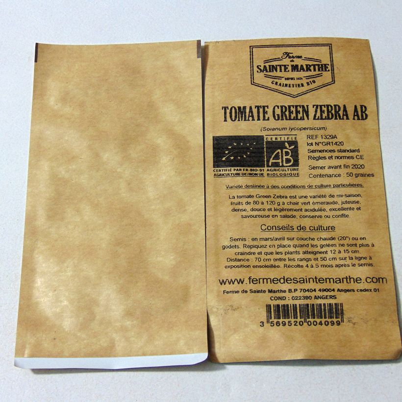 Exemplo de amostra de Tomate Green Zebra Bio - Ferme de Sainte Marthe die Tüte mit 50 Samen tal como entregue