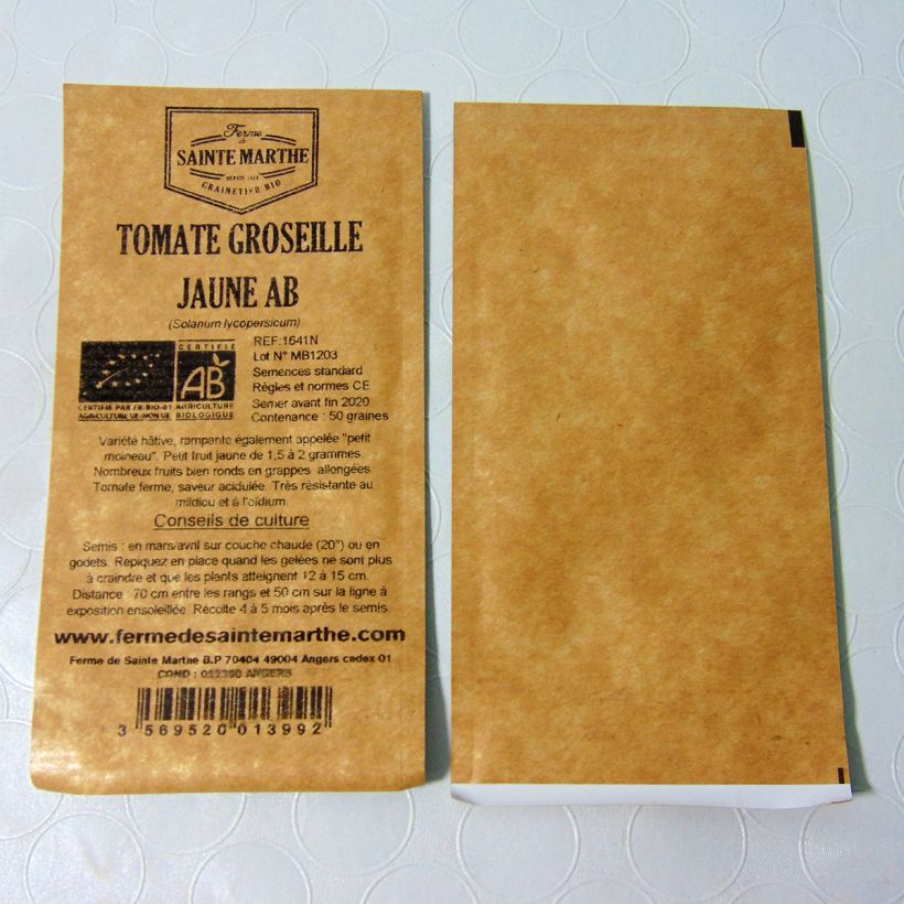 Exemplo de amostra de Tomate Groseille Jaune type Petit Moineau Bio - Ferme de Sainte Marthe  o saco de 50 sementes aproximadamente tal como entregue