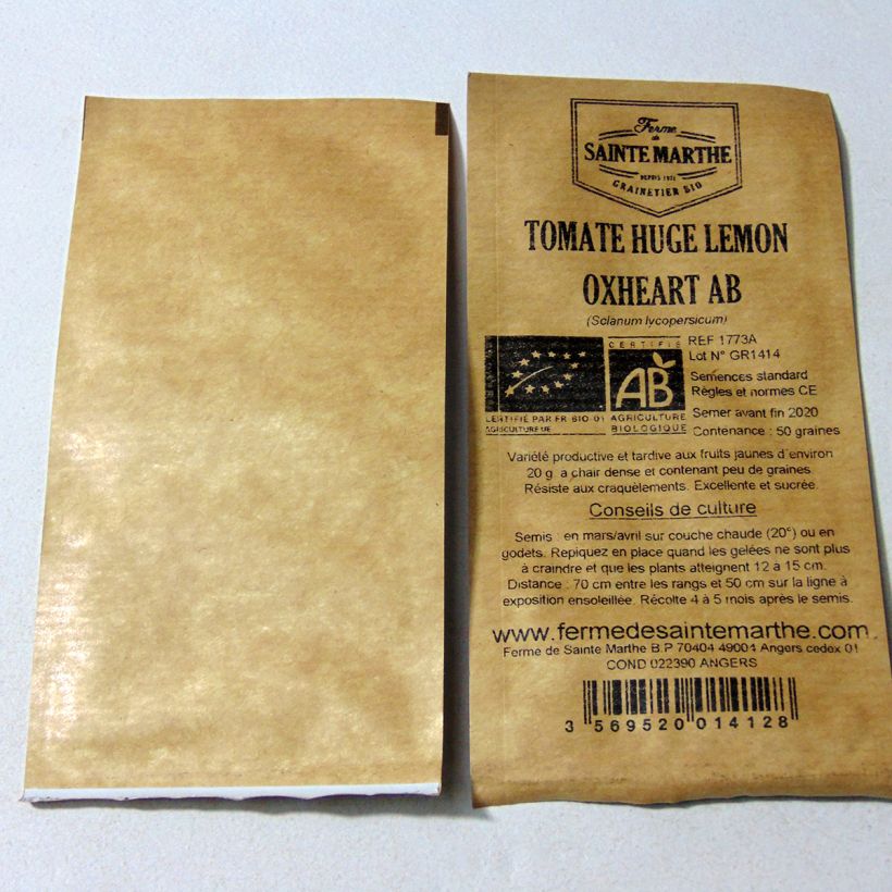 Exemplo de amostra de Tomate Huge Lemon Oxheart Bio - Ferme de Sainte Marthe die Tüte mit 50 Samen tal como entregue