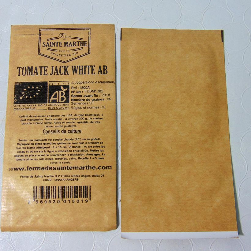 Exemplo de amostra de Tomate Jack White Bio - Ferme de Sainte Marthe die Tüte mit 50 Samen tal como entregue