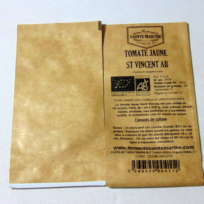 Exemplo de amostra de Tomate Jaune Saint Vincent Bio - Ferme de Sainte Marthe o saco de 50 sementes aproximadamente tal como entregue
