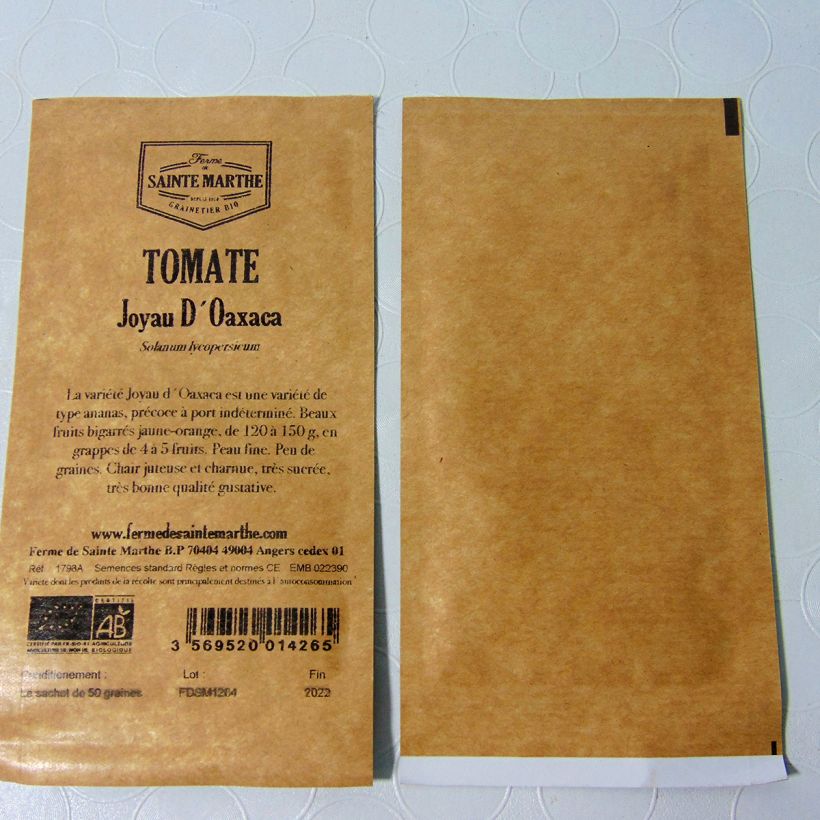 Exemplo de amostra de Tomate Joyau d'Oaxaca Bio - Ferme de Sainte Marthe o saco de 50 sementes aproximadamente tal como entregue