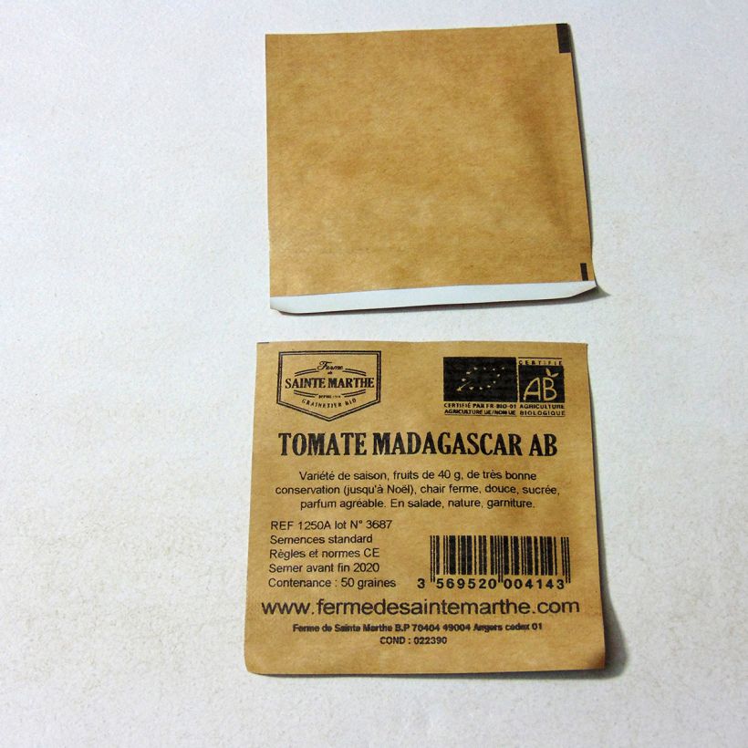 Exemplo de amostra de Tomate Madagascar Bio - Ferme de Sainte Marthe die Tüte mit 50 Samen tal como entregue
