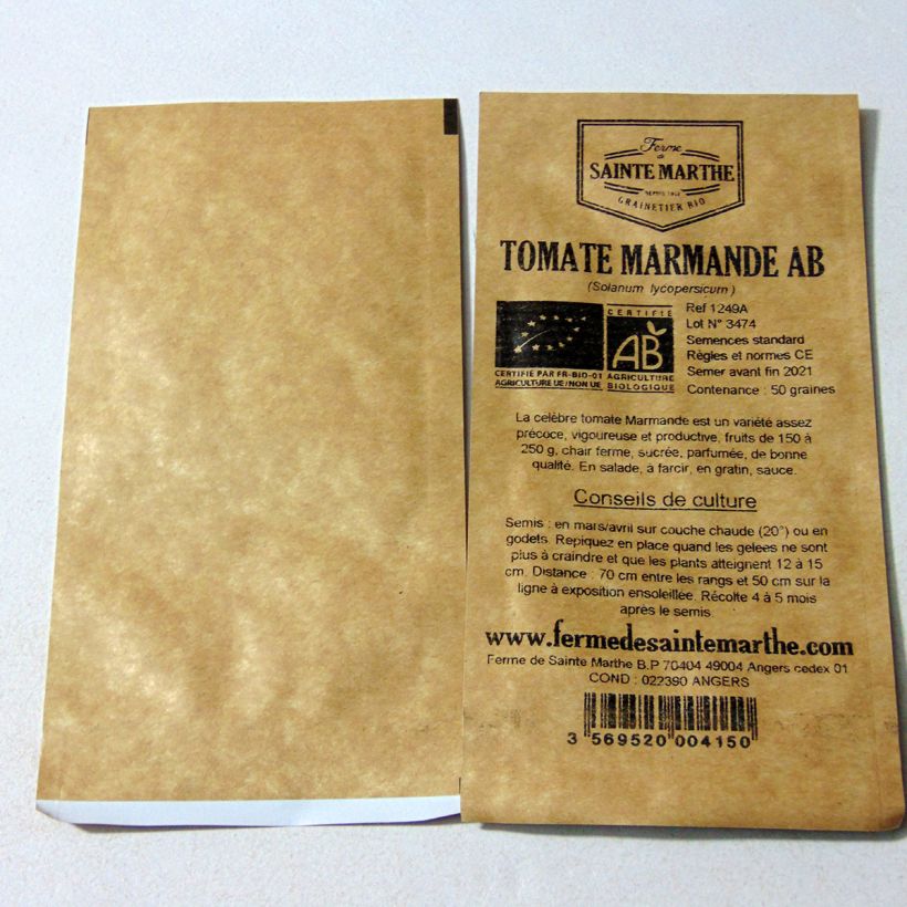 Exemplo de amostra de Tomate Marmande Bio - Ferme de Sainte Marthe die Tüte mit 50 Samen tal como entregue