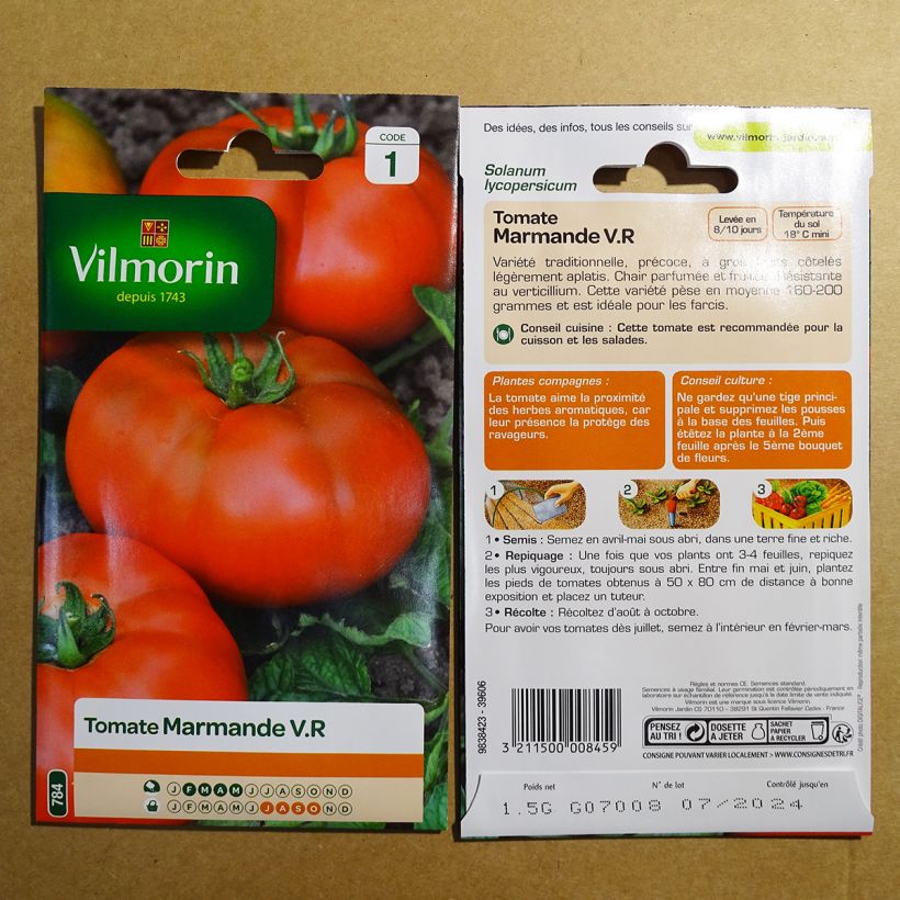 Exemplo de amostra de Tomate Marmande - Vilmorin die Tüte mit 450 Samen (1.5g) tal como entregue