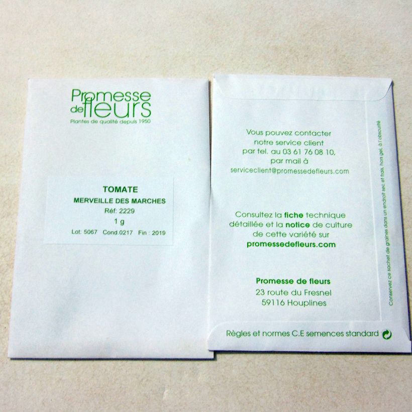 Exemplo de amostra de Tomate Merveille des Marchés per pack of 300 seeds (1g) tal como entregue