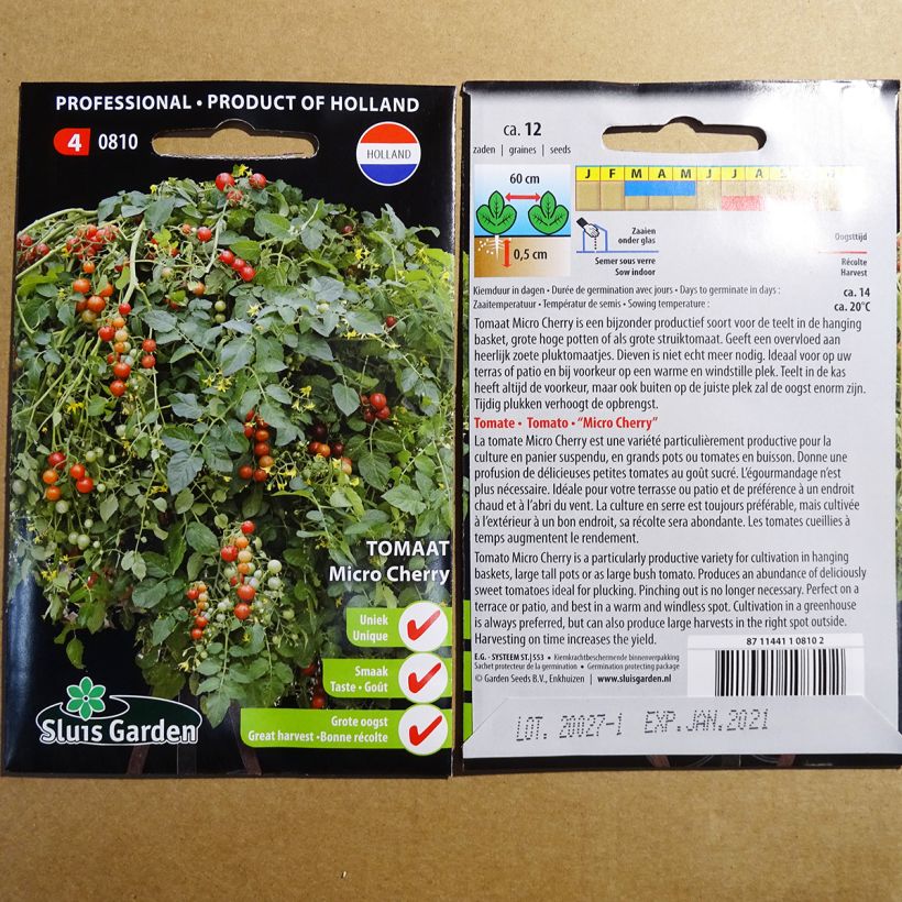 Exemplo de amostra de Tomate Micro Cherry die Tüte mit 12 Samen tal como entregue