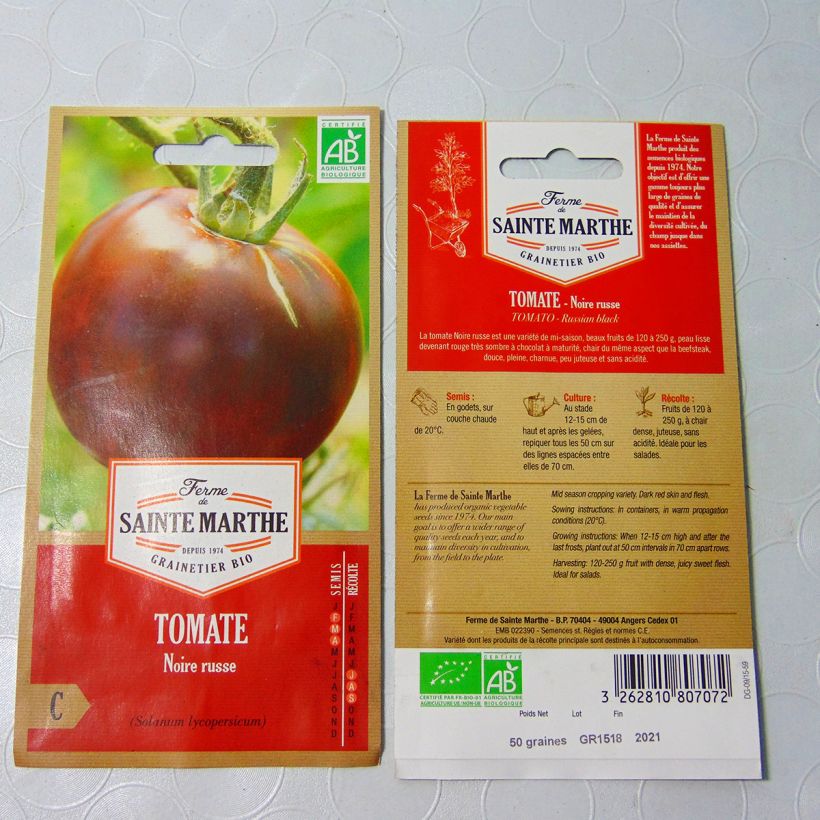 Exemplo de amostra de Tomate Noire Russe Bio - Ferme de Sainte Marthe o saco de 30 sementes aproximadamente tal como entregue