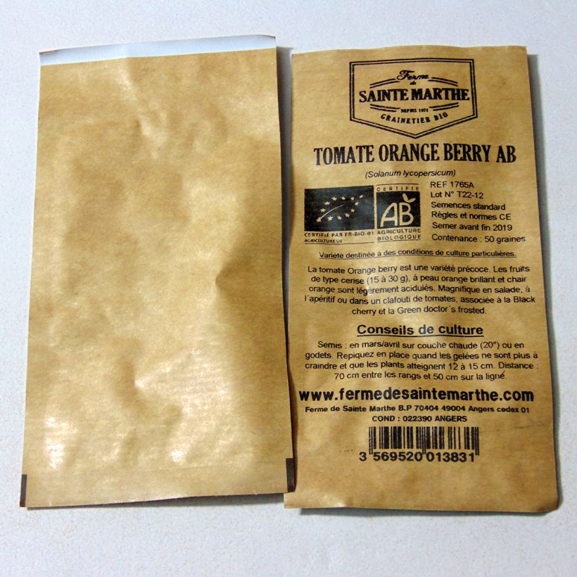 Exemplo de amostra de Tomate Orange Berry Bio - Ferme de Sainte Marthe per pack of 50 seeds tal como entregue