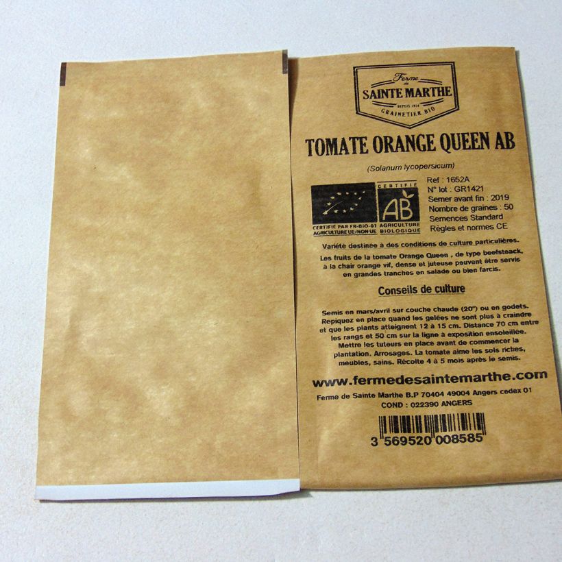 Exemplo de amostra de Tomate Orange Queen Bio - Ferme de Sainte Marthe die Tüte mit 50 Samen tal como entregue