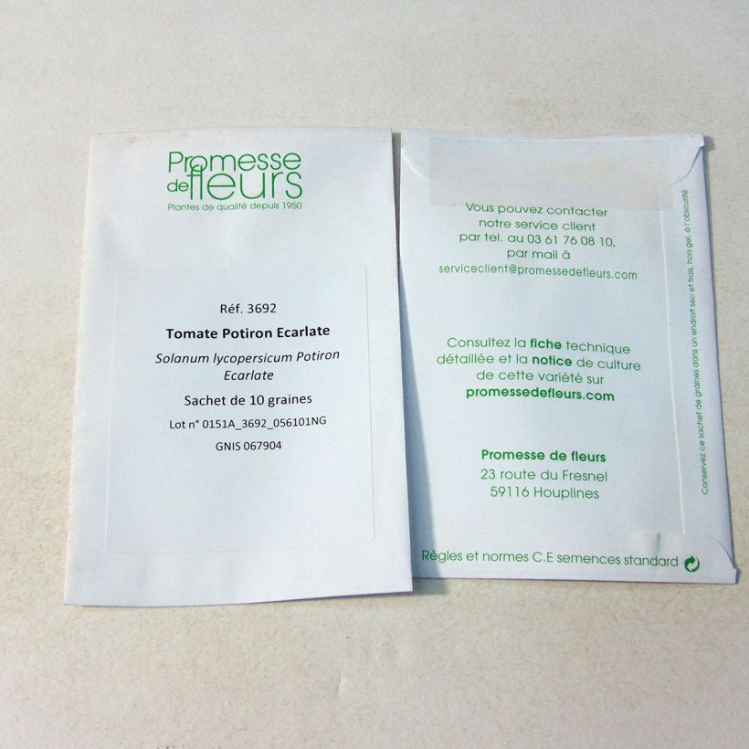 Exemplo de amostra de Tomate Potiron Ecarlate die Tüte mit 10 Samen tal como entregue