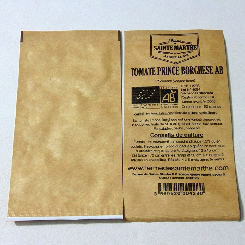 Exemplo de amostra de Tomate Prince Borghese Bio - Ferme de Sainte Marthe die Tüte mit 50 Samen tal como entregue