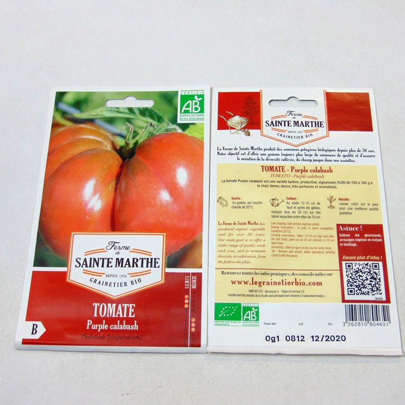 Exemplo de amostra de Tomate Purple Calabash Bio - Ferme de Sainte Marthe die Tüte mit 40 Samen tal como entregue