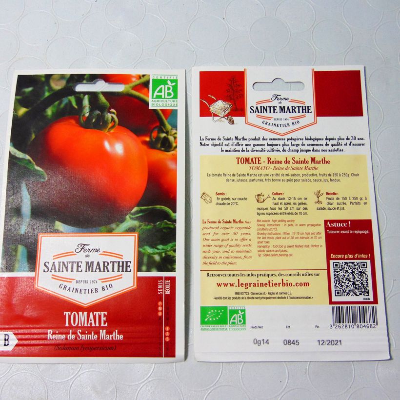 Exemplo de amostra de Tomate Reine de Sainte-Marthe Bio - Ferme de Sainte Marthe o saco de 50 sementes aproximadamente tal como entregue