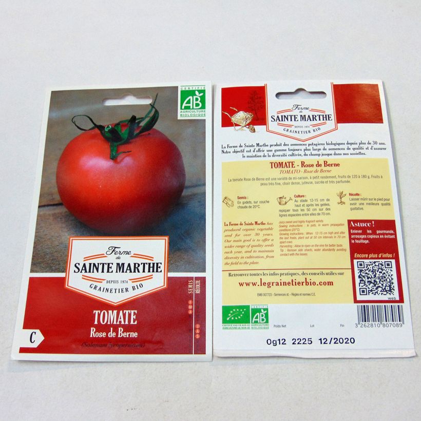 Exemplo de amostra de Tomate Rose de Berne Bio - Ferme de Sainte Marthe die Tüte mit 40 Samen tal como entregue
