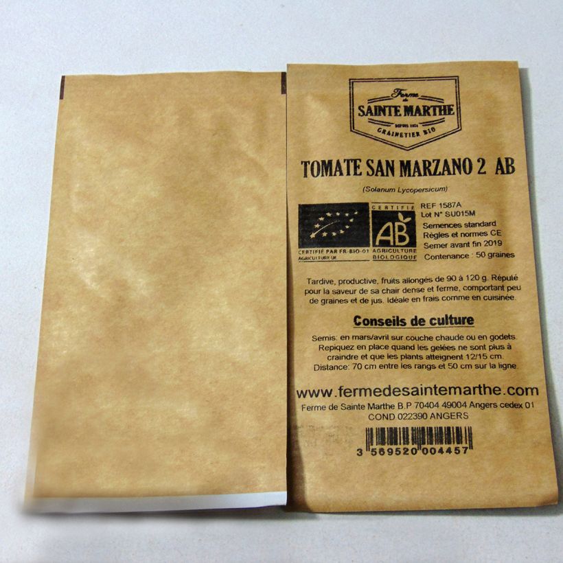 Exemplo de amostra de Tomate San Marzano 2 Bio - Ferme de Sainte Marthe die Tüte mit 50 Samen tal como entregue
