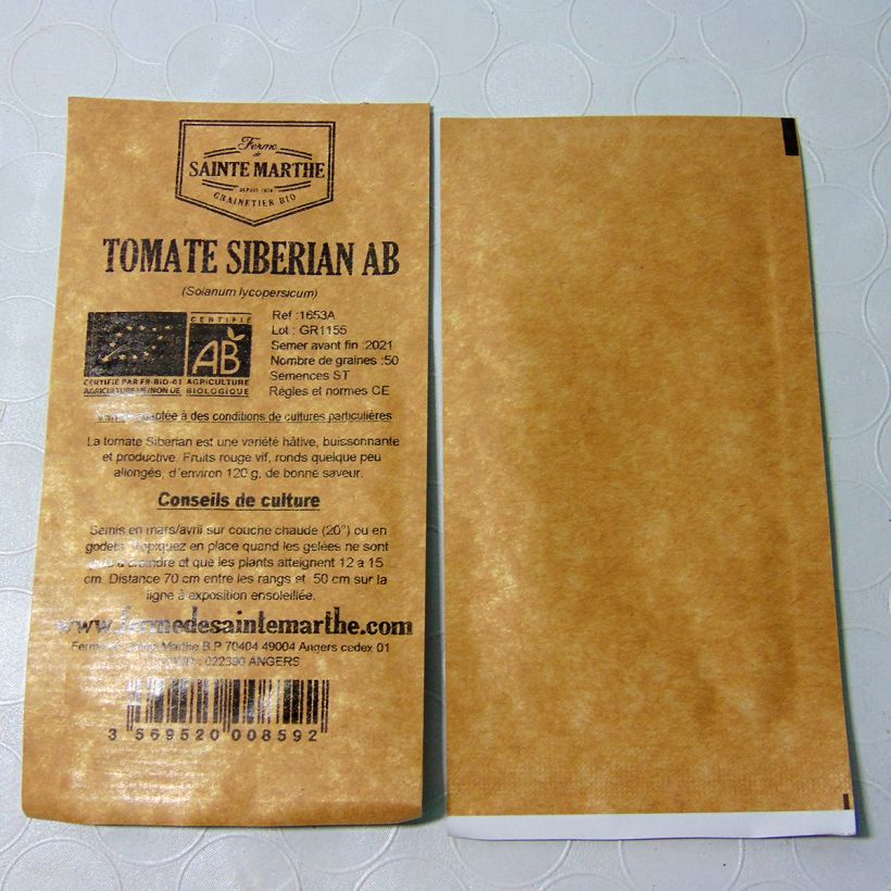Exemplo de amostra de Tomate Siberian Bio - Ferme de Sainte Marthe die Tüte mit 50 Samen tal como entregue