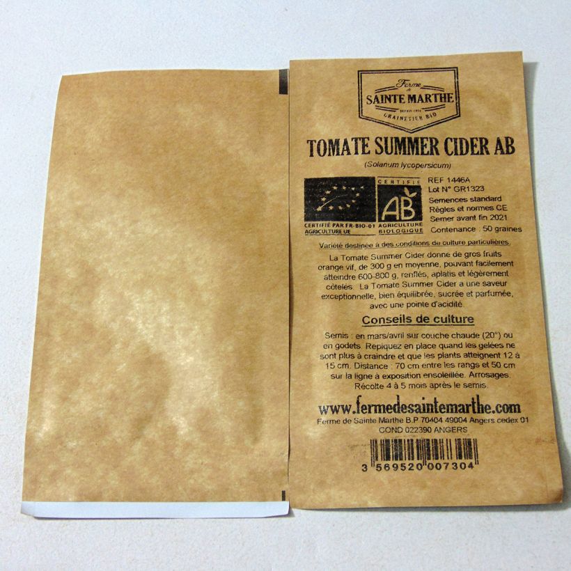 Exemplo de amostra de Tomate Summer Cider Bio - Ferme de Sainte Marthe o saco de 50 sementes aproximadamente tal como entregue