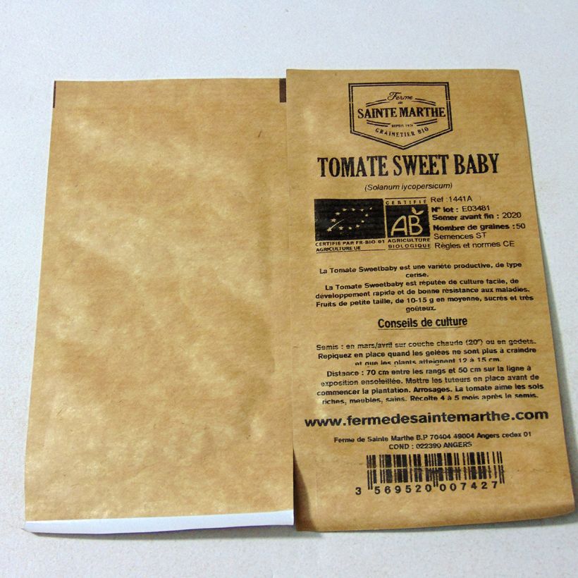 Exemplo de amostra de Tomate Sweetbaby Bio - Tomate cerise - Ferme de Sainte Marthe die Tüte mit 50 Samen tal como entregue