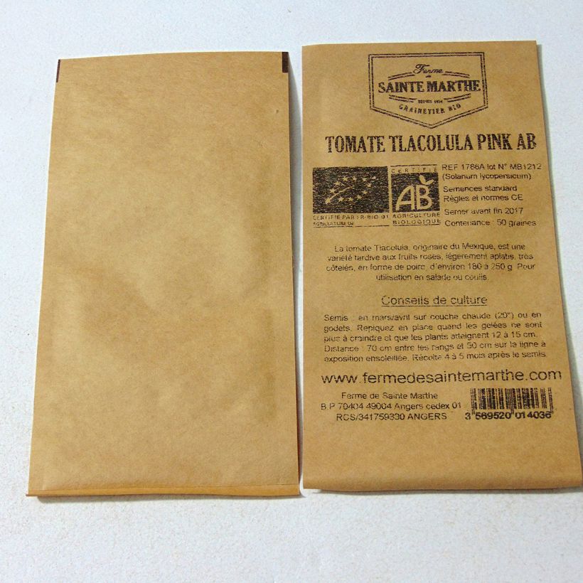 Exemplo de amostra de Tomate Tlacolula Pink Bio - Ferme de Sainte Marthe die Tüte mit 50 Samen tal como entregue