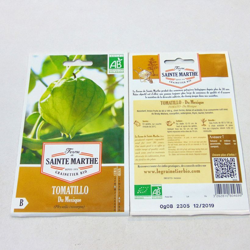 Exemplo de amostra de Tomatillo du Mexique Bio - Ferme de Sainte Marthe o saco de 50 sementes aproximadamente tal como entregue