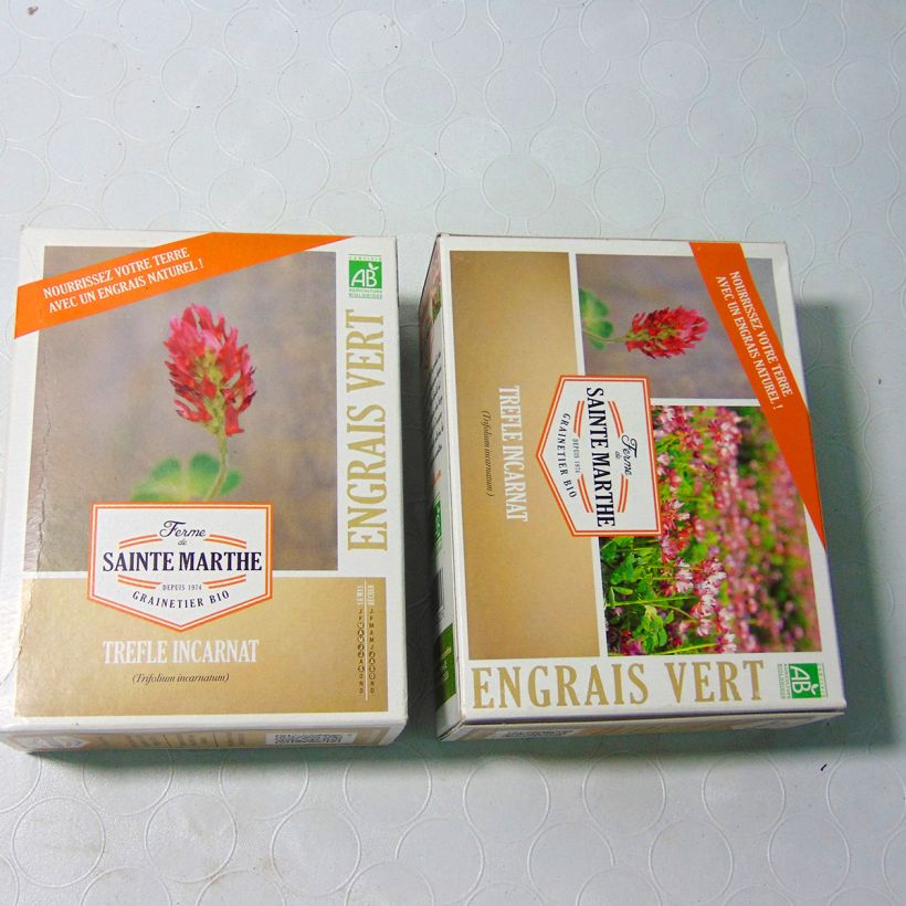 Exemplo de amostra de Trèfle Incarnat Bio - Engrais vert - Ferme de Sainte Marthe die Tüte mit Samen von 300 Gramm tal como entregue