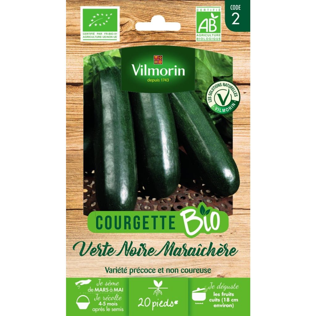 Courgette verde preta Bio para horta Vilmorin