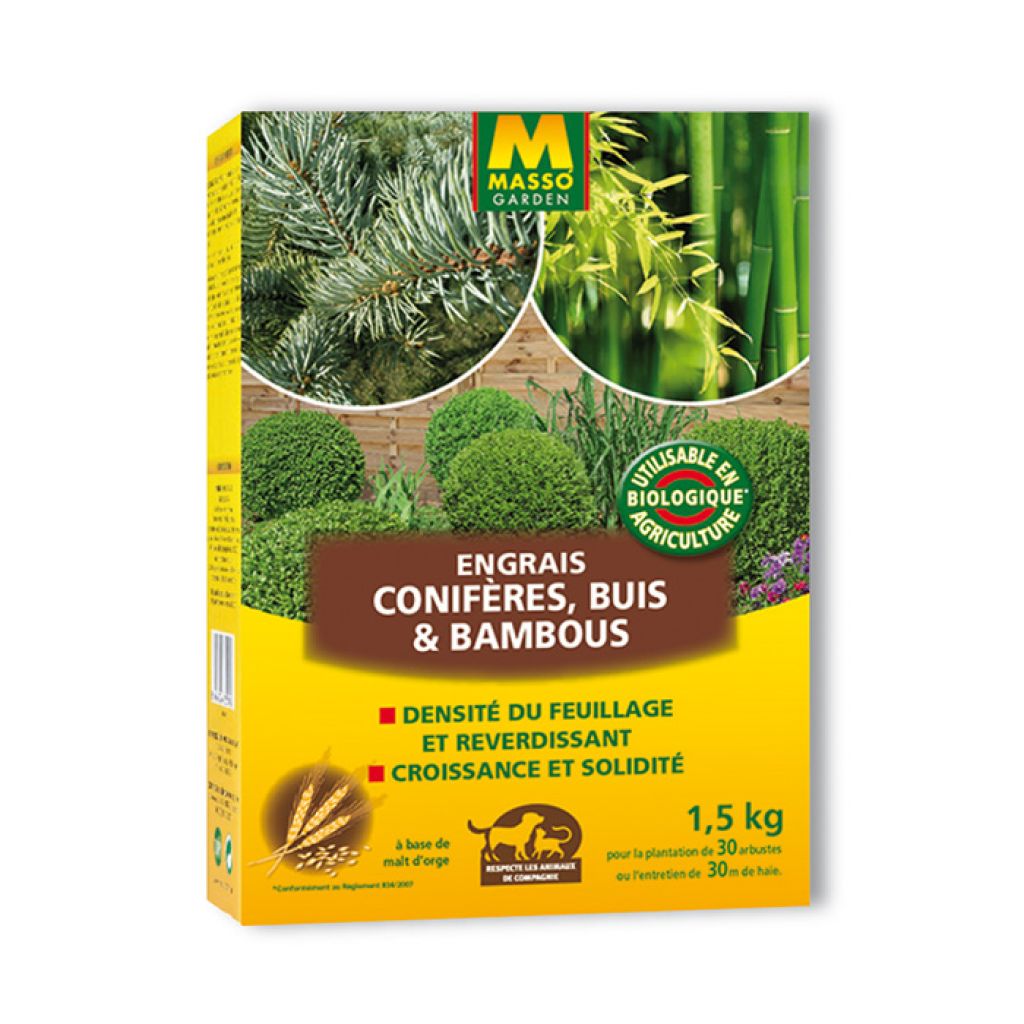 Fertilizante em grânulos para coníferas, sebes, arbustos, buxos, e bambus — UAB Masso Garden