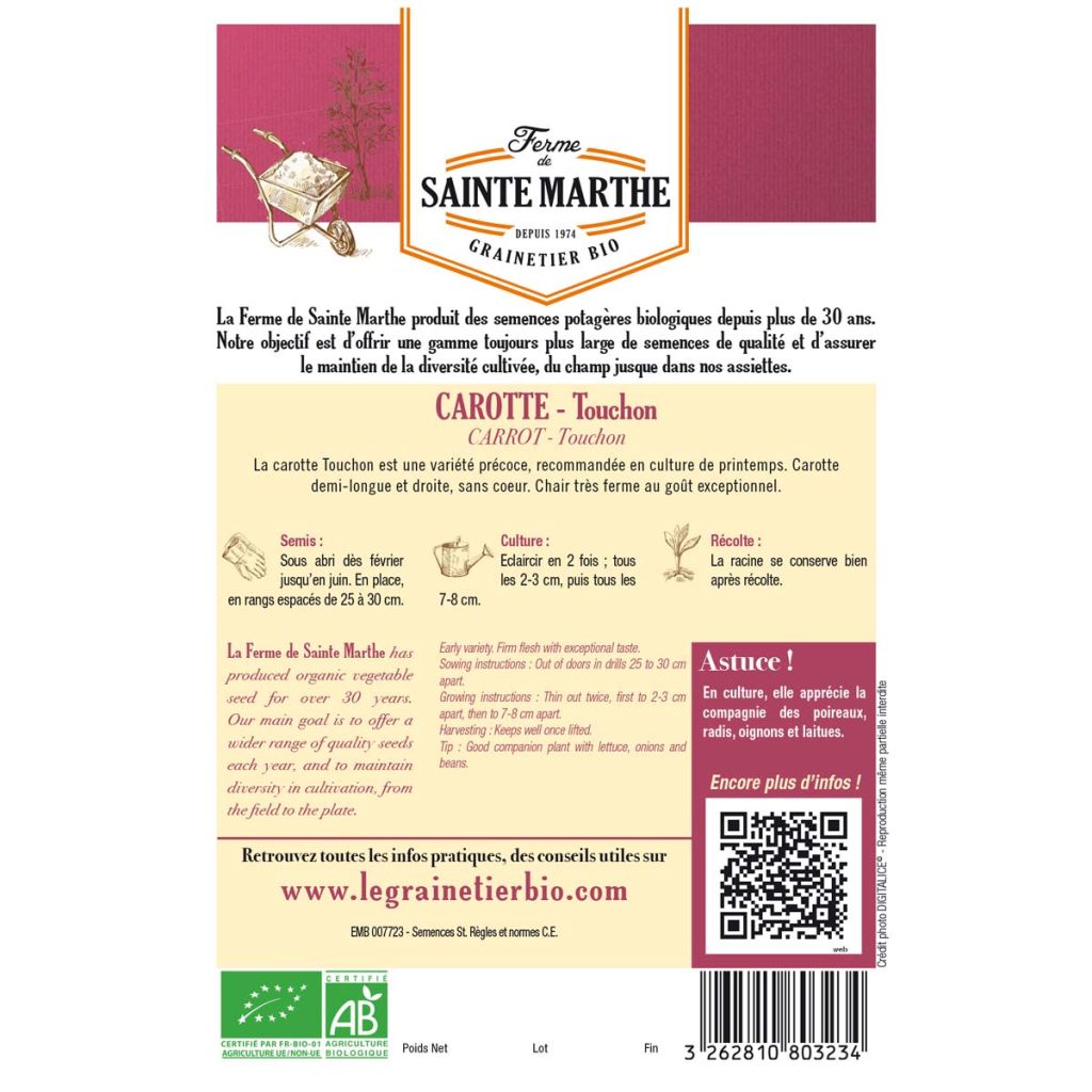 Cenoura Touchon - Ferme de Sainte Marthe Bio