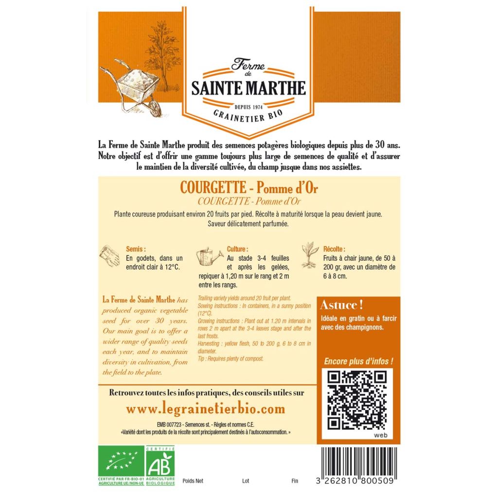 Abóbora Pomme d'Or Bio - Quinta de Sainte Marthe