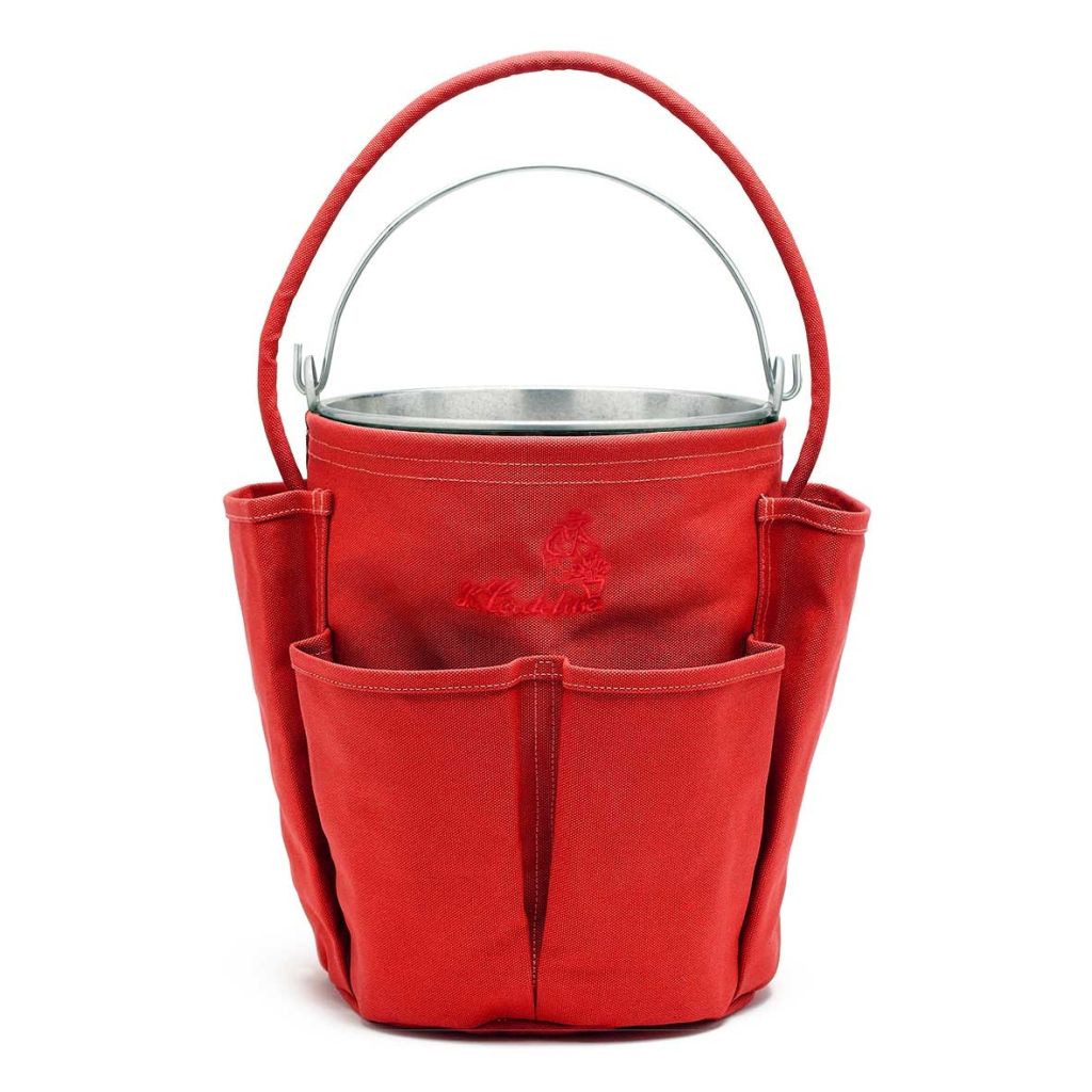 Saco para balde, 6 bolsos, bordado, com balde em aço galvanizado de 13 L