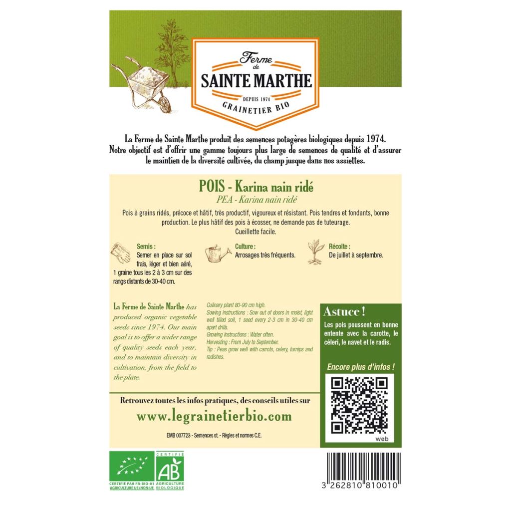 Ervilha anã Karina - Ferme de Sainte Marthe Bio