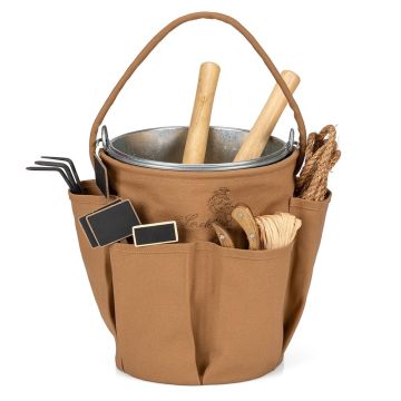 Saco para balde, 6 bolsos, bordado, com balde em aço galvanizado de 13 L